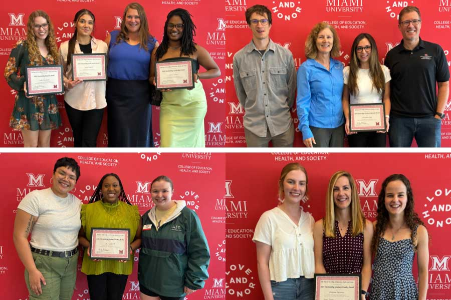a collage of four pictures each featuring the winners and and their nominator for various awards