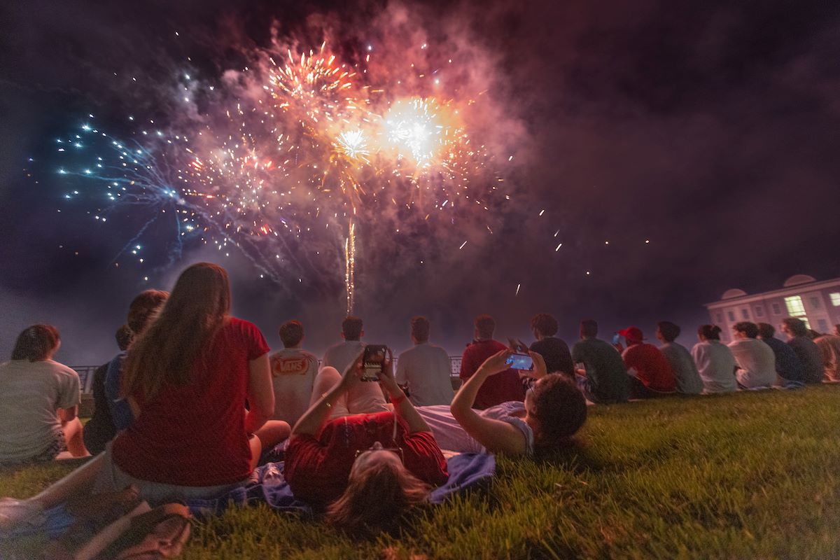 students watching fireworks